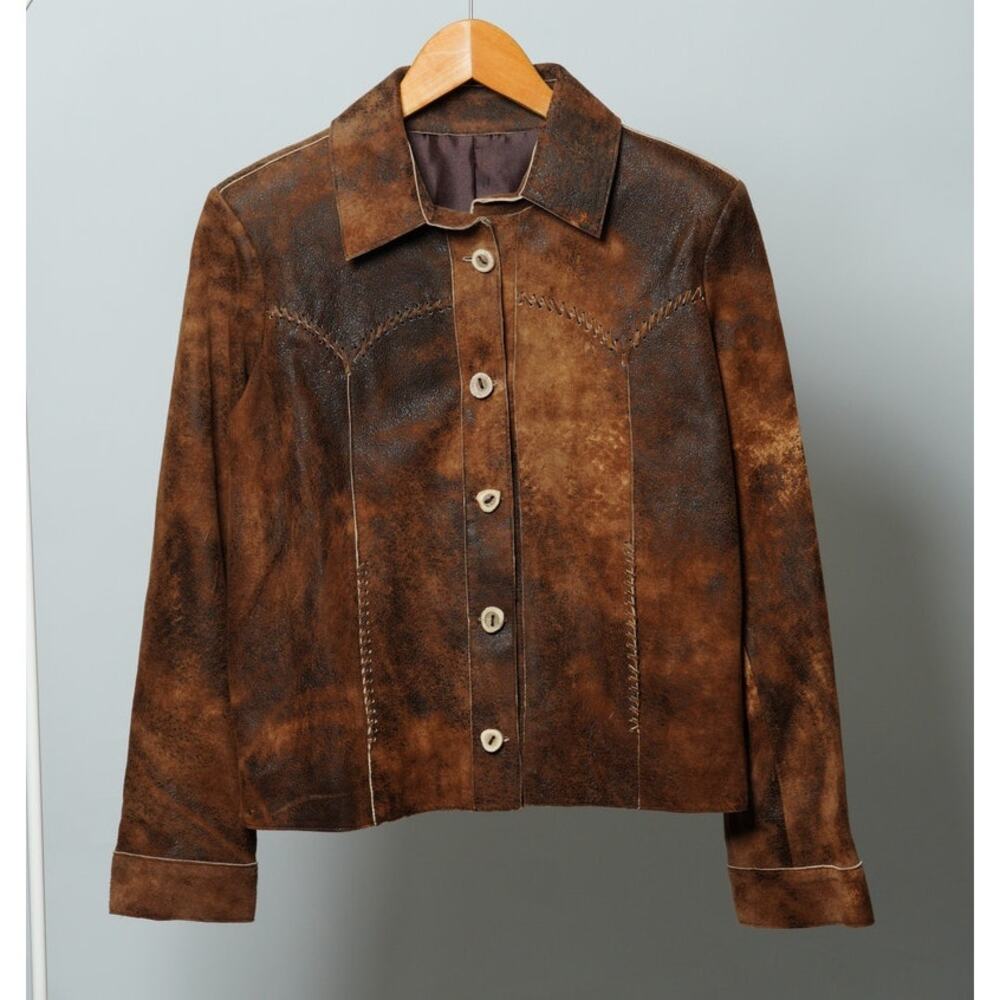 Juan Antonio Lauren Suede Leather Jacket Size 6 in Safari Tan